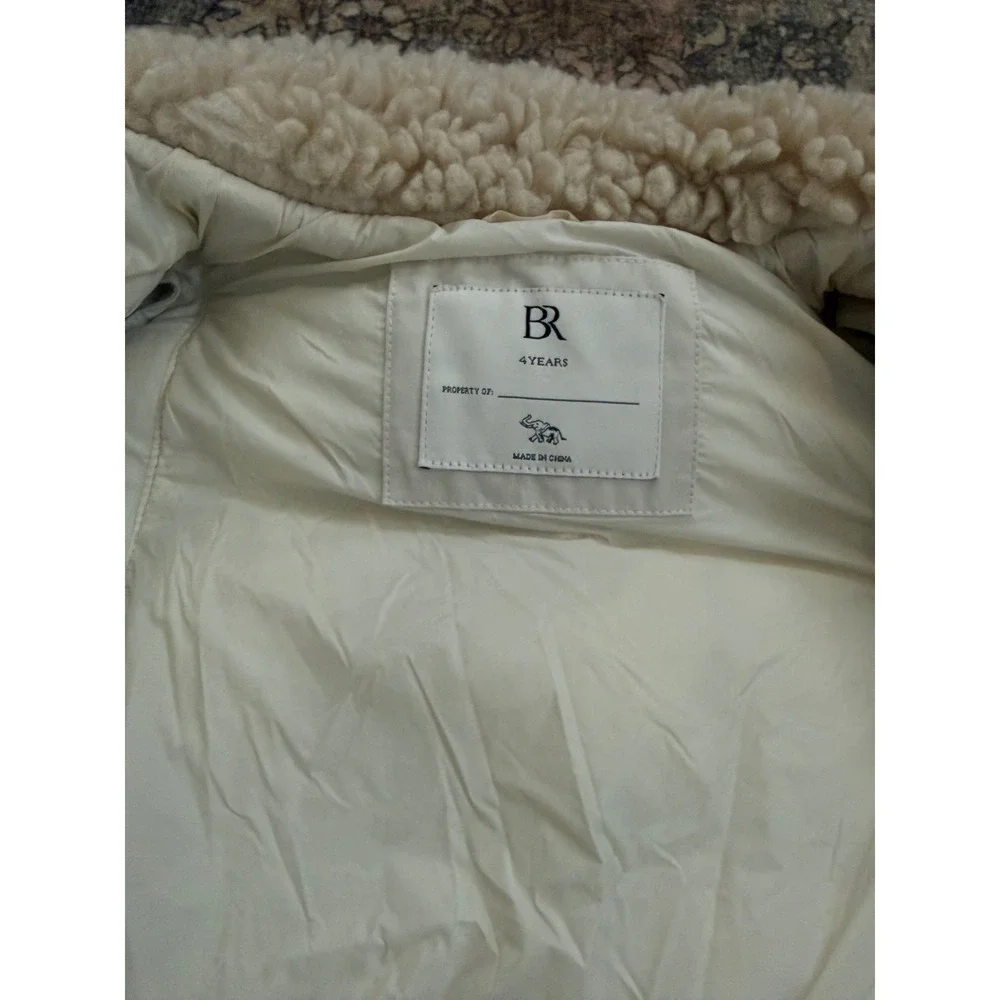 Banana Republic Kids Cream Puffer Coat Vest Faux Shearling Sleeves 4 Years
